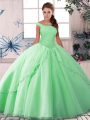 Deluxe Ball Gowns Sleeveless Apple Green Quinceanera Dresses Brush Train Lace Up