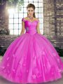 Sleeveless Floor Length Beading and Appliques Lace Up Sweet 16 Dress with Lilac