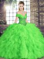 Fantastic Lace Up Off The Shoulder Beading and Ruffles Ball Gown Prom Dress Tulle Sleeveless
