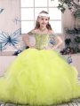 Beading and Ruffles Little Girls Pageant Gowns Yellow Green Lace Up Sleeveless Floor Length