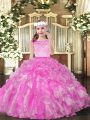 Superior Lilac Ball Gowns Scoop Sleeveless Organza Floor Length Zipper Beading and Ruffles Little Girl Pageant Gowns