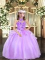 Organza Sleeveless Floor Length Little Girls Pageant Dress and Appliques