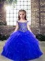 Perfect Royal Blue Ball Gowns Off The Shoulder Sleeveless Tulle Floor Length Lace Up Beading and Ruffles Little Girls Pageant Gowns