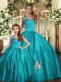 Sleeveless Floor Length Ruching Lace Up Quinceanera Dress with Teal