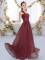 Ruching Quinceanera Court of Honor Dress Burgundy Lace Up Sleeveless Floor Length