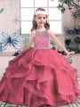 Superior Scoop Sleeveless Tulle Pageant Dress for Womens Beading and Ruffles Lace Up