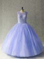 Sumptuous Lavender Tulle Lace Up Scoop Sleeveless 15th Birthday Dress Beading