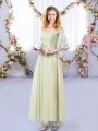 Empire Bridesmaid Dress Yellow Green Off The Shoulder Tulle Half Sleeves Floor Length Side Zipper