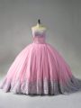 Super Lace Up Quinceanera Dress Pink for Sweet 16 and Quinceanera with Beading and Appliques Court Train