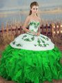 Glorious Green Sleeveless Organza Lace Up 15 Quinceanera Dress for Military Ball and Sweet 16 and Quinceanera