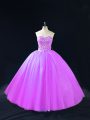 Extravagant Sweetheart Sleeveless Quinceanera Dresses Floor Length Beading Purple Tulle