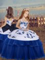 Excellent Blue Ball Gowns Tulle Straps Sleeveless Embroidery Floor Length Lace Up Child Pageant Dress