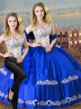 Satin and Organza Sweetheart Sleeveless Lace Up Beading and Embroidery Quinceanera Dresses in Royal Blue