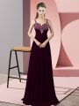 Designer Burgundy Chiffon Zipper Evening Dress Sleeveless Floor Length Beading