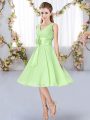 Inexpensive Chiffon V-neck Sleeveless Lace Up Hand Made Flower Damas Dress in Yellow Green