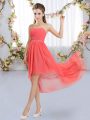 Exceptional Watermelon Red Sleeveless Chiffon Lace Up Quinceanera Court of Honor Dress for Wedding Party