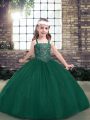 Exquisite Green Lace Up Glitz Pageant Dress Beading Sleeveless Floor Length