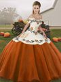Rust Red Ball Gowns Embroidery Sweet 16 Dress Lace Up Organza Sleeveless Floor Length