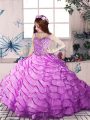 Lilac Ball Gowns Organza Straps Sleeveless Ruffled Layers Lace Up Little Girl Pageant Gowns Court Train