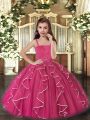 Sleeveless Floor Length Ruffles Lace Up Little Girls Pageant Gowns with Fuchsia