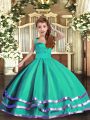 Floor Length Turquoise Pageant Dress for Teens Straps Sleeveless Lace Up