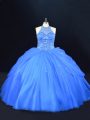 Blue Lace Up Sweet 16 Dresses Beading Sleeveless Floor Length