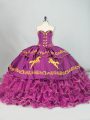 Beauteous Purple Sleeveless Embroidery and Ruffles Lace Up Quinceanera Dresses