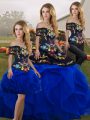Dynamic Embroidery and Ruffles Quinceanera Dress Royal Blue Lace Up Sleeveless Floor Length