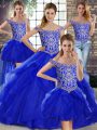 Sexy Royal Blue Sleeveless Tulle Brush Train Lace Up Vestidos de Quinceanera for Military Ball and Sweet 16 and Quinceanera