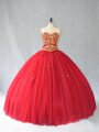 Flare Sleeveless Brush Train Beading Lace Up 15th Birthday Dress