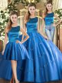 Scoop Sleeveless Tulle Quinceanera Gown Appliques Lace Up