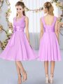 Empire Court Dresses for Sweet 16 Lilac V-neck Chiffon Sleeveless Knee Length Lace Up