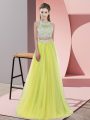 Two Pieces Quinceanera Court of Honor Dress Yellow Halter Top Tulle Sleeveless Floor Length Zipper