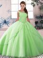 Amazing Off The Shoulder Sleeveless Tulle Quinceanera Gowns Beading Brush Train Lace Up