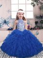 Super Sleeveless Lace Up Floor Length Beading and Ruffles Pageant Dresses