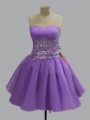Deluxe Mini Length Lavender Evening Dress Sweetheart Sleeveless Lace Up