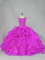 Fuchsia Quinceanera Gown Sweet 16 and Quinceanera with Beading Scoop Sleeveless Brush Train Lace Up