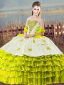 Olive Green Ball Gowns Organza Sweetheart Sleeveless Beading and Ruffled Layers Floor Length Lace Up Sweet 16 Quinceanera Dress