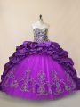 Fashionable Purple Ball Gowns Sweetheart Sleeveless Taffeta and Tulle Brush Train Lace Up Beading and Pick Ups Ball Gown Prom Dress