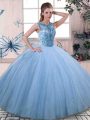 Chic Ball Gowns Sweet 16 Dress Blue Scoop Tulle Sleeveless Floor Length Lace Up