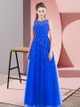 Graceful Blue Empire Scoop Sleeveless Tulle Floor Length Side Zipper Beading Homecoming Dress Online
