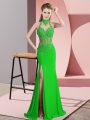 Best Green Halter Top Backless Lace and Appliques Teens Party Dress Sleeveless