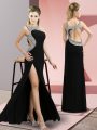Black Scoop Neckline Beading Prom Party Dress Sleeveless Backless