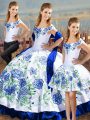 Spectacular Blue And White Sleeveless Satin Lace Up Quinceanera Dresses for Sweet 16 and Quinceanera