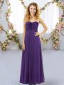 Hot Sale Purple Chiffon Lace Up Sweetheart Sleeveless Floor Length Bridesmaid Dresses Ruffles