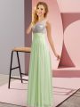 Hot Selling Yellow Green Empire Chiffon Scoop Sleeveless Beading Floor Length Side Zipper Bridesmaid Dresses