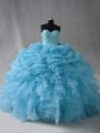 Baby Blue Sweetheart Neckline Beading and Ruffles and Pick Ups 15 Quinceanera Dress Sleeveless Lace Up