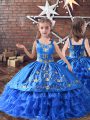 Cute Sleeveless Lace Up Floor Length Embroidery and Ruffled Layers Child Pageant Dress