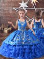 Cute Sleeveless Lace Up Floor Length Embroidery and Ruffled Layers Child Pageant Dress