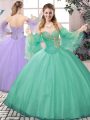 Apple Green Sleeveless Tulle Lace Up Sweet 16 Dress for Sweet 16 and Quinceanera